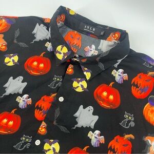 SSLR Men's Collection Halloween Print Short Sleeve Button Up Size 3XL Spooky